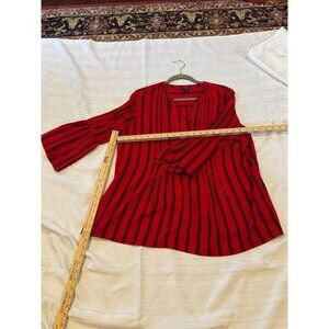 Ladies Top - EUC - Red w Black Striping